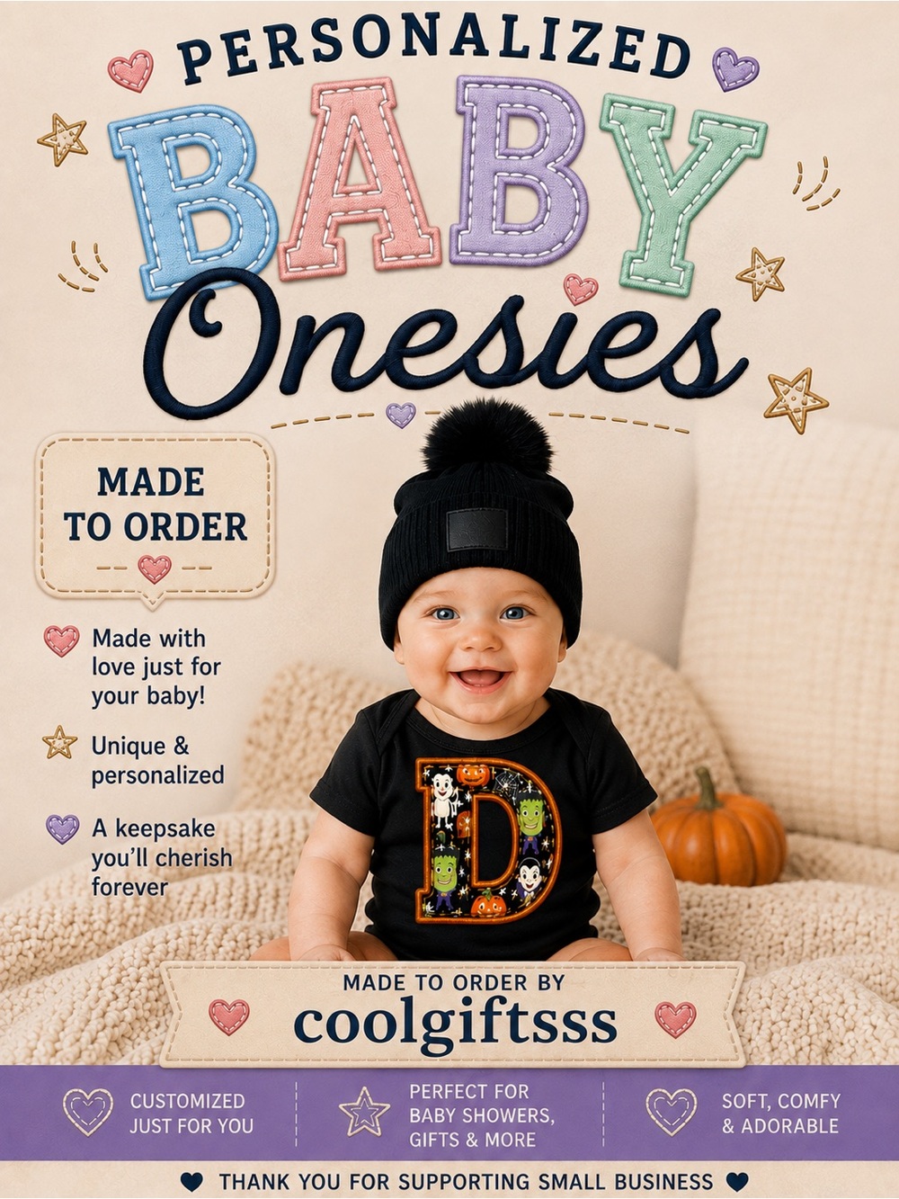 Personalized Blue halloween  Onesie - boy or girl made to order baby gifts